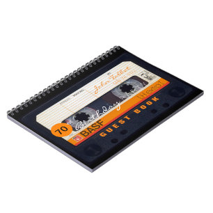 Carnet Orange Retro Audiotape 70th birthday Guest Book