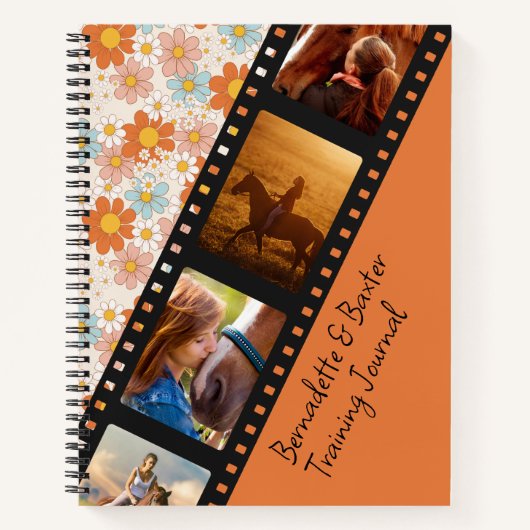 Carnet Orange Retro Daisy 4 Photo Horse Collage Nom (Devant)