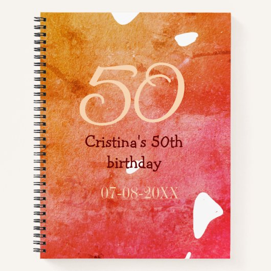 Carnet Orange rouge 50 anniversaire ajouter nom date p (Devant)