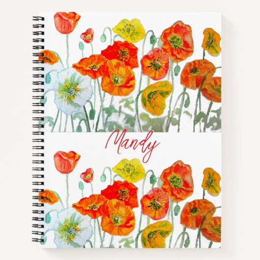Carnet Orange rouge Motif à fleurs (Devant)