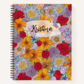 Carnet Orange Rouge violet Jardin Doodle Fleurs (Devant)