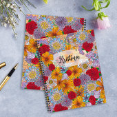 Carnet Orange Rouge violet Jardin Doodle Fleurs
