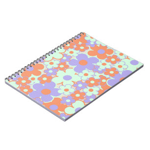 Carnet Orange violet bleu rétro Y2K les années 70 Fleur M