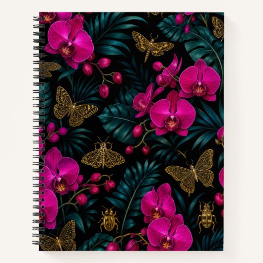 Carnet Orchidée Rose et Papillon Doré (Devant)