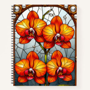 Carnet Orchidées orange vibrant dans un cadre ornemental