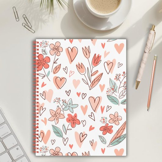 Carnet Ordinateur portable Brown et rose Floral Heart