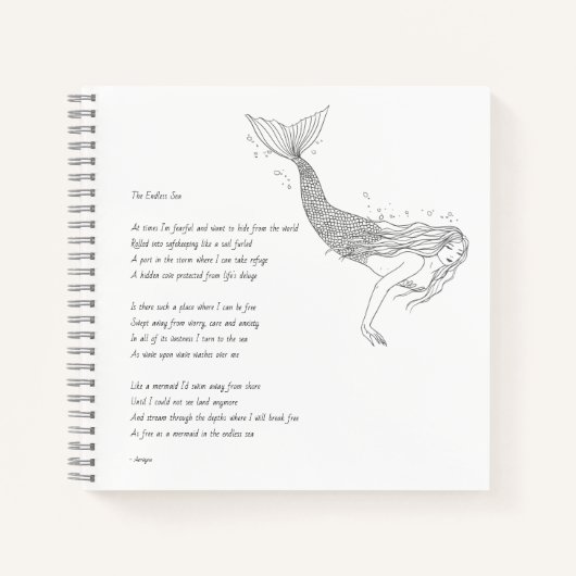 Carnet Ordinateur Portable Mermaid Avec Poème "La Mer San (Devant)