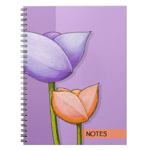 Carnet Ordinateur portable violet orange de fleurs simple