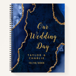 Carnet Organisateur de mariage bleu marine et agate dorée