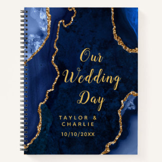 Carnet Organisateur de mariage bleu marine et agate dorée