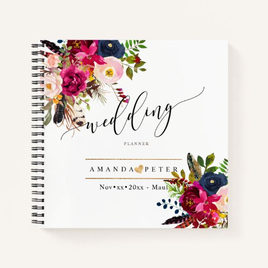 Carnet Organisateur de mariage Fleurs aquarelles Bohème R (Devant)