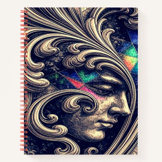 Carnet Ornate Abstract Face with Flowing Baroque Lines (Devant)