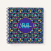 Carnet Ornate Blue Geometric Mosaic Pattern Personalised (Devant)
