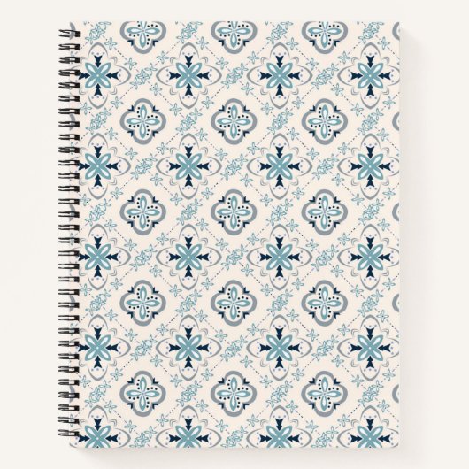 Carnet ornements marocains bleu crème ethnique design Est (Devant)