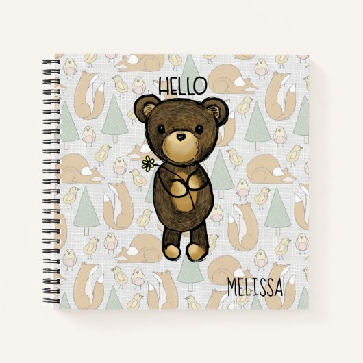Carnet Ours Brown mignon tenant une Fleur Jaune (Devant)