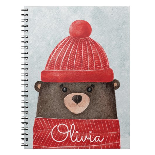 Carnet Ours d'hiver aquarelle. animal boisé de Noël (Devant)