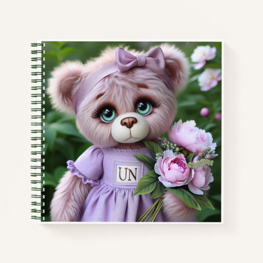 Carnet Ours en peluche en robe lilas   (Devant)