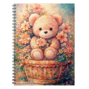 Carnet Ours en peluche fantaisiste dans un panier floral 