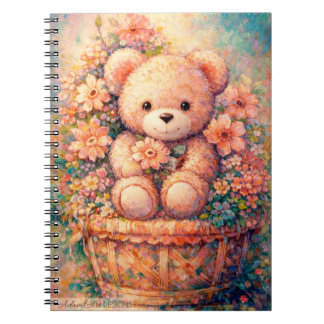 Carnet Ours en peluche fantaisiste dans un panier floral