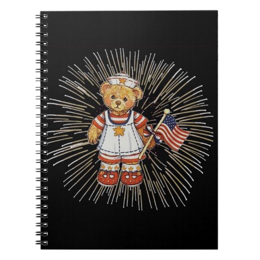 Carnet Ours infirmière vintage avec feux d'artifice blanc (Devant)