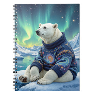 Carnet Ours polaire assis sous les lumières du Nord