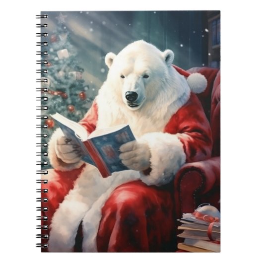 Carnet Ours polaire de Noël lisant (Devant)