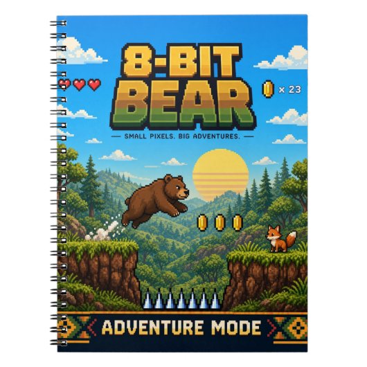 Carnet Ours, Rétro Pixel Art 8-Bit (Devant)