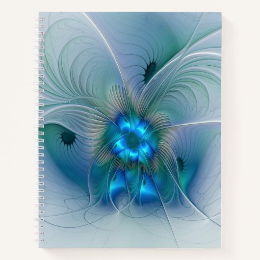 Carnet Ovations debout, fractale abstraite bleu turquoise (Devant)