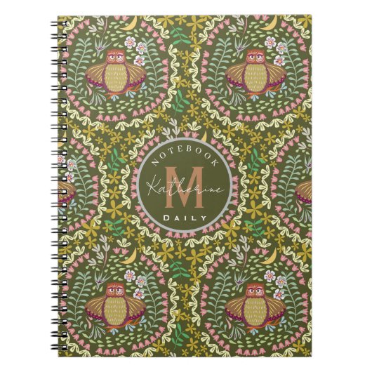 Carnet Owl Folk Green (Devant)