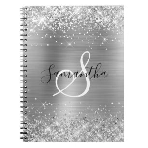 Carnet Pailleté Argenté Élégant Monogrammé