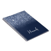 Carnet Pailleté Bleu Poussiéreux Ombré Navy Nom Script (Côté Droit)