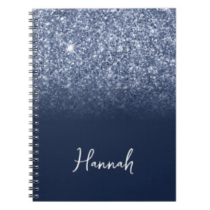 Carnet Pailleté Bleu Poussiéreux Ombré Navy Nom Script