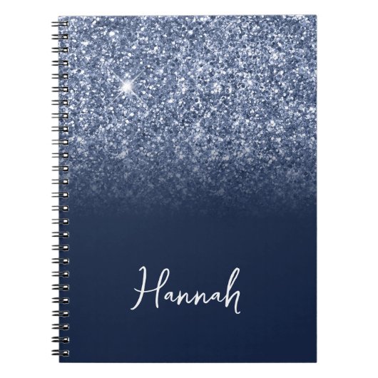 Carnet Pailleté Bleu Poussiéreux Ombré Navy Nom Script (Devant)