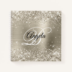 Carnet Pailleté Monogramme en Feuille de Platine Brossée