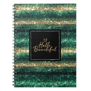 Carnet Pailleté Or Menthe Féminin Noir Bonjour Belle