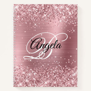 Carnet Pailleté Rose Clair Feuille Monogramme Fantaisie