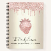 Carnet Pailleté rose en gouttes fraise confite doré (Devant)