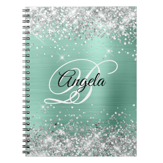 Carnet Paillettes Argentées Clair Turquoise Métallisé Mon (Devant)