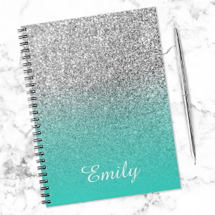 Carnet Paillettes argentées et ombre turquoise personnali