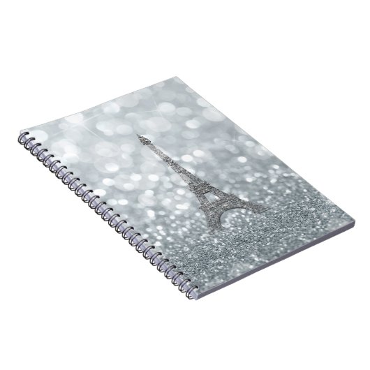 Carnet Paillettes Argentées Tour Eiffel de Paris Brillant (Côté Droit)