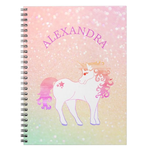 Carnet Paillettes de Licorne Rose Douce Personnalisée (Devant)