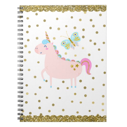 Carnet Paillettes de Licorne Rose et Or Filles Points de (Devant)