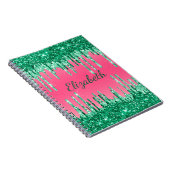 Carnet Paillettes de monogramme gouttes rose vert tendanc (Côté Droit)