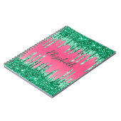 Carnet Paillettes de monogramme gouttes rose vert tendanc (Côté gauche)