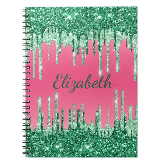 Carnet Paillettes de monogramme gouttes rose vert tendanc (Devant)