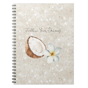 Carnet Paillettes de sable de fleur de plumeria de noix d