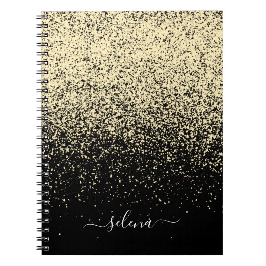 Carnet Paillettes d'or noir Girly Monogramme (Devant)