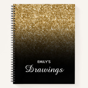 Carnet Paillettes dorées et ombre noir dessin personnalis