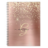 Carnet Paillettes dorées, monogramme doré, nom en script (Devant)