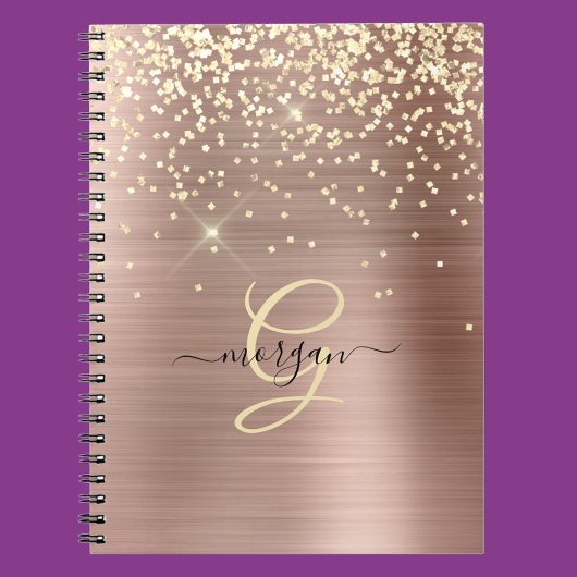 Carnet Paillettes dorées, monogramme doré, nom en script